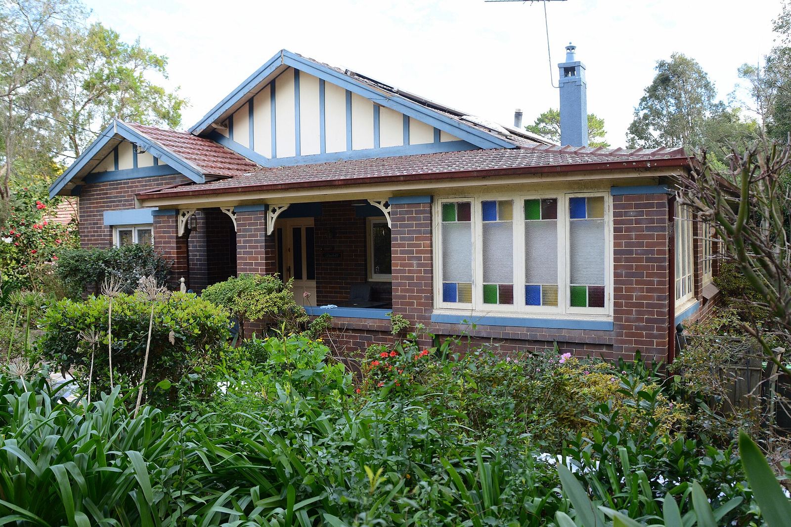 Brick Californian bungalow surrounded by leafy garden in Wahroonga